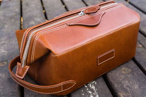 handmade leather dopp kits.